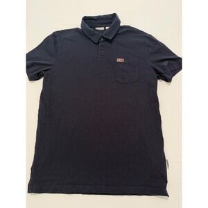 Napapijri Mens Navy Blue Short Sleeve Cotton Pocket Polo Shirt Size L Logo Patch